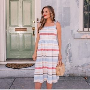 Gal Meets Glam Striped Midi Dress - White, Blue, Pink